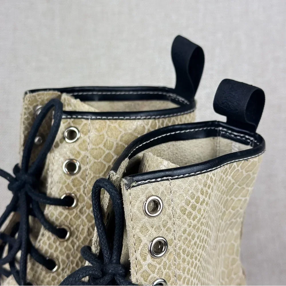 Dr. Martens Womens 1460W Tan Suede Snakeskin Combat Pascal Boots Size Women US 9 - Picture 7 of 16